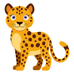 Cute cartoon leopard isolated on white background. Side view. Vector illustration.
