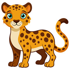 Cute cartoon leopard isolated on white background. Side view. Vector illustration.