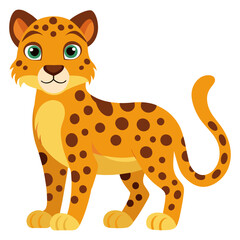 Cute cartoon leopard isolated on white background. Side view. Vector illustration.