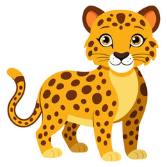 Cute cartoon leopard isolated on white background. Side view. Vector illustration.