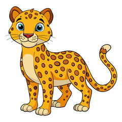 Cute cartoon leopard isolated on white background. Side view. Vector illustration.