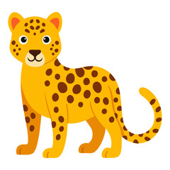 Cute cartoon leopard isolated on white background. Side view. Vector illustration.