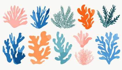 Abstract Seaweed & Coral Collection � Organic Matisse-Style Marine Elements for Contemporary Collage & Oceanic Designs