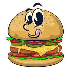 cute burger retro vektor illustration mascot character, work of hand drawn