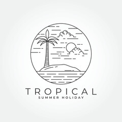 Palm tree line art minimalist logo design template flat vector