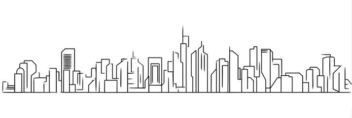 Fototapeta premium Continuous Line City Building and Cityscape Single Outline Construction Editable Stroke Vector Illustration