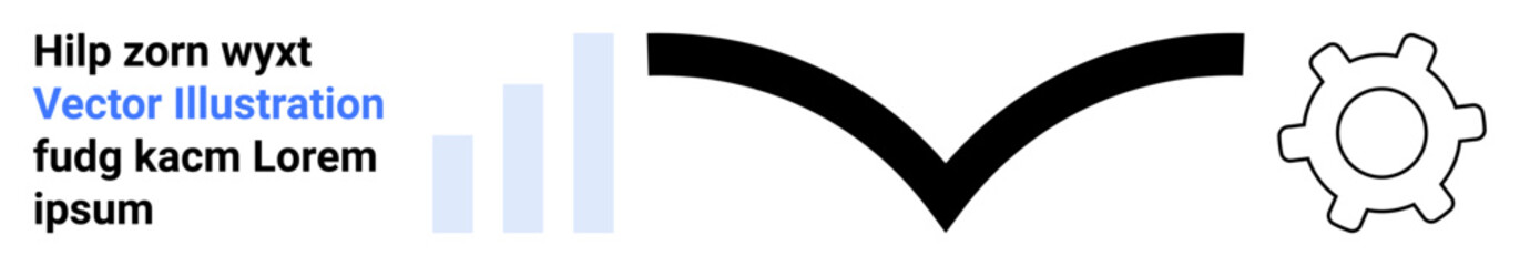 Chart bars, bold black curve, gear, and placeholder text emphasizing interconnected systems. Ideal for business, data analysis, technology, process, development UI design and simple landing page