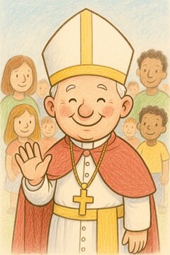 Dibujo infantil rerpesentando a un Papa de la iglesia cat&oacute;lica.