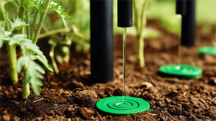 Efficient garden care with close-up drip irrigation system providing water to plants