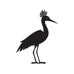 Fototapeta premium Black silhouette of exotic bird with crest vector design element