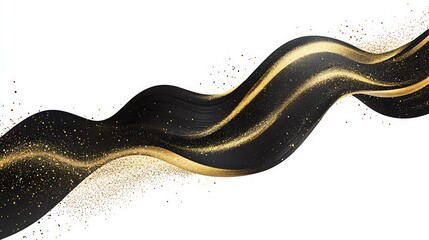 Abstract black and gold flowing ribbon design.