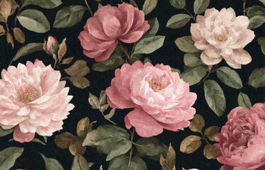 Elegant Vintage Floral Pattern On Dark Background