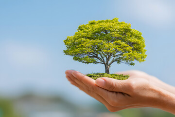 Hand Holding a Miniature Tree for Environmental Protection