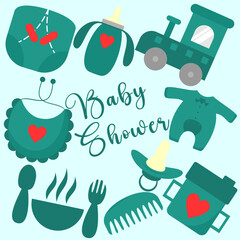 Vector baby shower stickers set for baby shower party