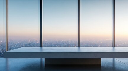 Empty light gray concrete platform, high-rise office, city view