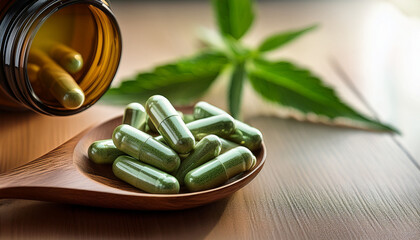 5 htp sleep supplement capsules selective focus