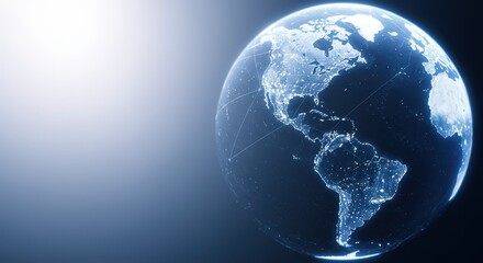 Glowing earth globe showing north and south america against a dark background