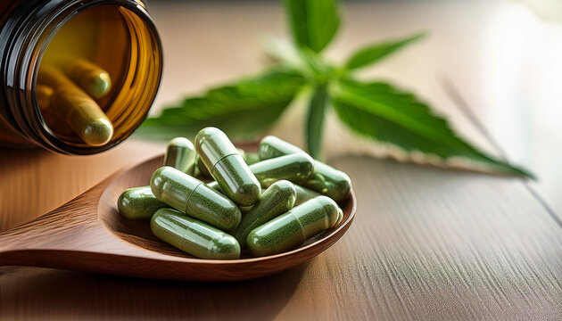 5 htp sleep supplement capsules selective focus
