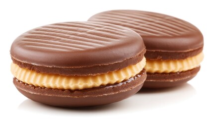 Two chocolate-covered cookies, close-up