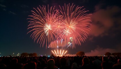 Fireworks celebration night sky crowd event pyrotechnics display bright show explosion