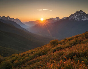 Majestic Rocky Mountains ablaze at sunrise.