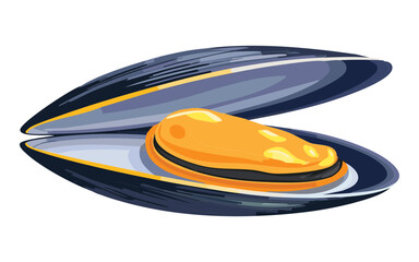 Open Mussel with Yellow Filling - Vector Illustration