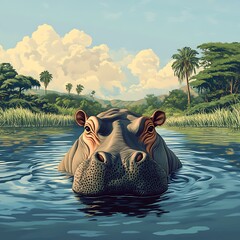 Hippopotamus in a river scene.