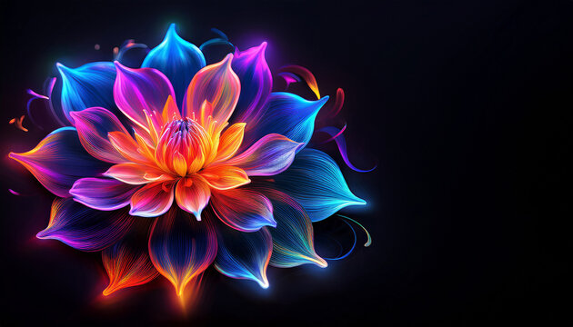 abstract neon flower with vibrant colors black background illustration ai