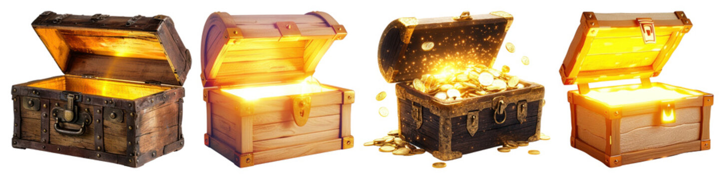 PNG Glowing treasure chests collection, element set on transparent background