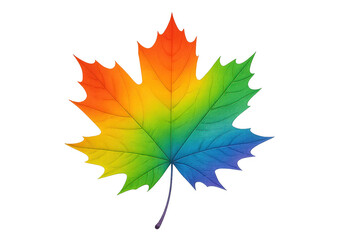 Colorful maple leaf with rainbow colors symbolizing diversity, inclusion, and acceptance, isolated on transparent background