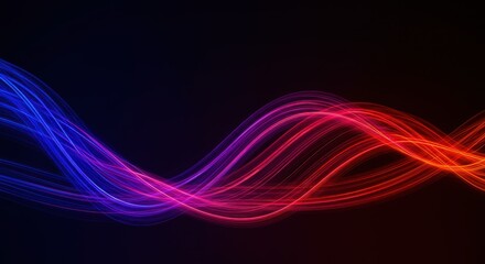 Abstract glowing neon wave lines in motion on a dark background for modern design