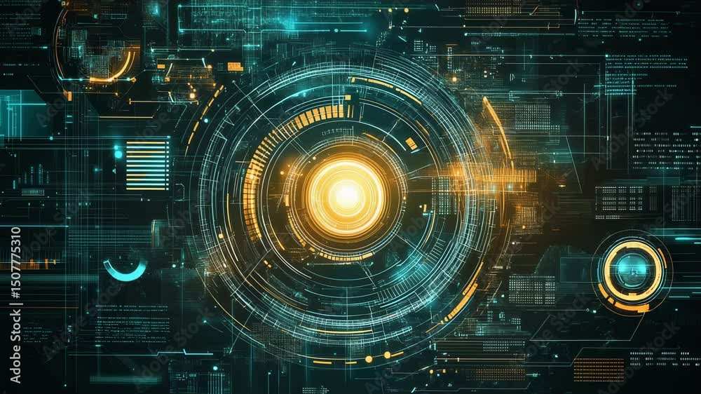 Wall mural futuristic technology interface with digital hud elements and data streams animation