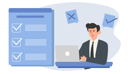 Flat business character illustration set. Professional people with charts, analytics, and report elements. Ideal for presentations, marketing, financial, and corporate UI design.