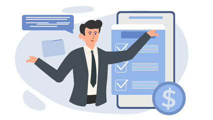 Flat business character illustration set. Professional people with charts, analytics, and report elements. Ideal for presentations, marketing, financial, and corporate UI design.