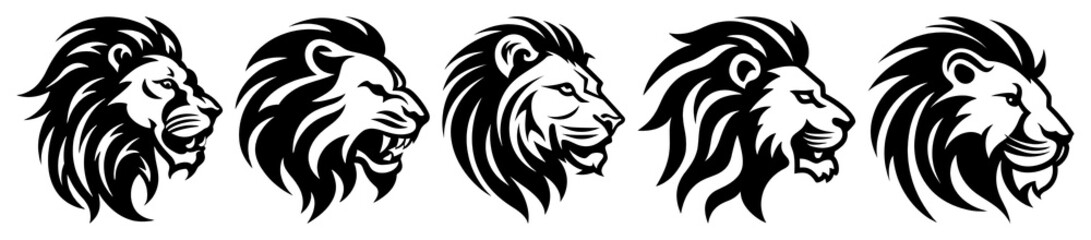 Fototapeta premium PNG Silhouette lion head logo wildlife stencil animal transparent background.