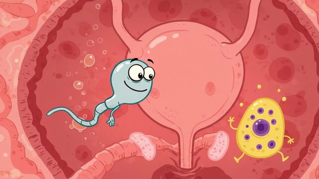 Animated Cartoon Illustrating the Human Reproductive System for Educational Purposes