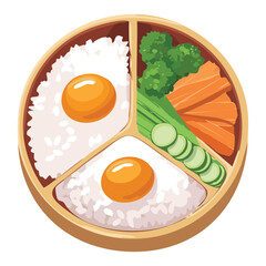 Egg and Vegetable Rice Set in Triangle Layout - Vector Illustration