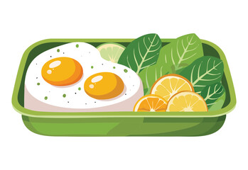 Egg with Spinach Bento Meal - Vector Illustration