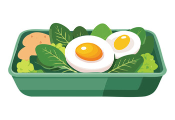 Potato and Egg Lunchbox with Greens - Vector Illustration