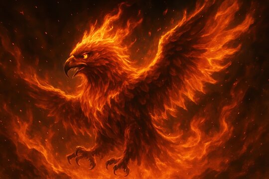 Animals with the power of blazing fire, a fantasy eagle illustration