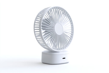 White background electric fan with a metal spiral wind turbine design