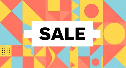Sale Promotion Featuring Vibrant Geometric Shapes in Retro Style, Evoking Optimism and Savings for Retail Campaigns with Dynamic Design Elements