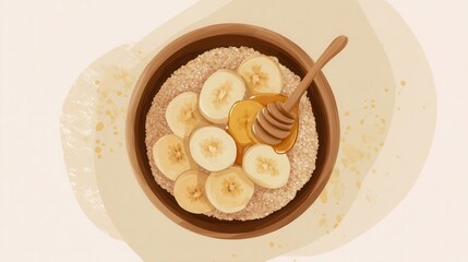 Healthy breakfast bowl with sliced bananas and honey.