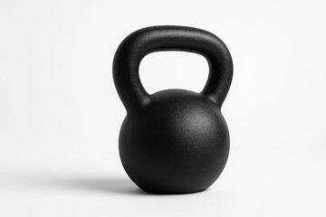 Black kettlebell isolated on a clean white background, fitness and workout equipment