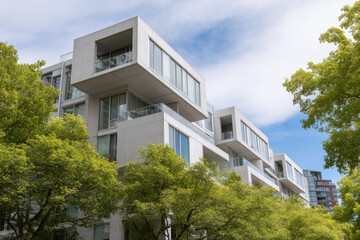 Obraz premium modern architectural facade featuring large and lightcolored balconies emphasizing sleek lines and minimalist