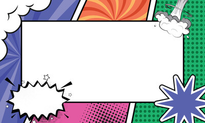 Empty colorful comic frame background template concept