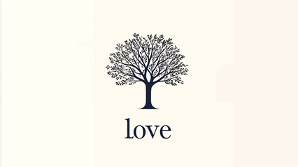 Obraz premium Stylized tree design with the word 'love' at the base, symbolizing nature and affection.