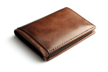 Brown leather wallet for money and cards, isolated on white