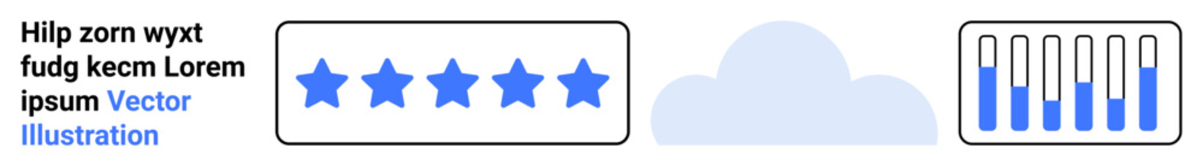 Blue five-star rating, cloud icon, and vertical progress bar. Ideal for feedback, reviews, cloud computing, storage management, progress tracking, user experience simple landing page