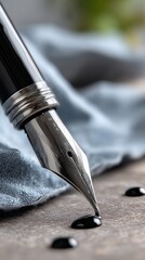 Naklejka premium Fine point fountain pen with ink droplets